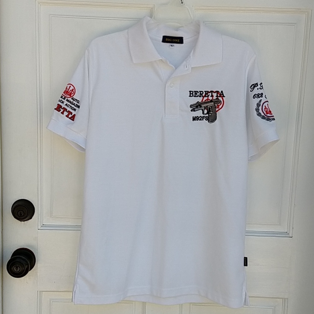 Men's White Polo with Beretta Stitching